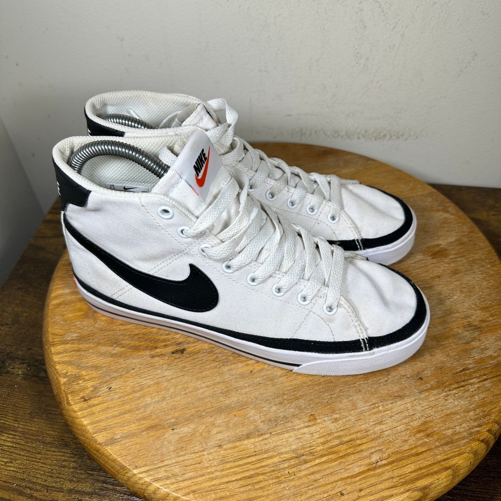 Nike Court Legacy Mid White Black Canvas Sneakers DD0161-100 Womens 7.5